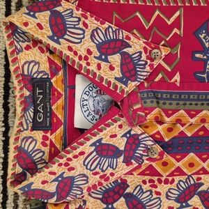 GANT x Salty Dog Dark Red Beige Navy Abstract Pattern Cotton Mens Sz L Shirt VTG